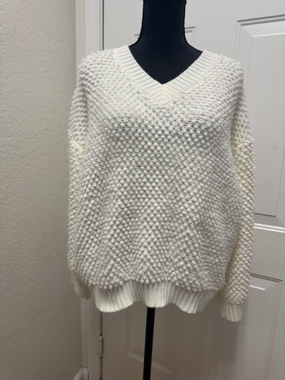 Magnolia Off White Textured V-Neck Sweater